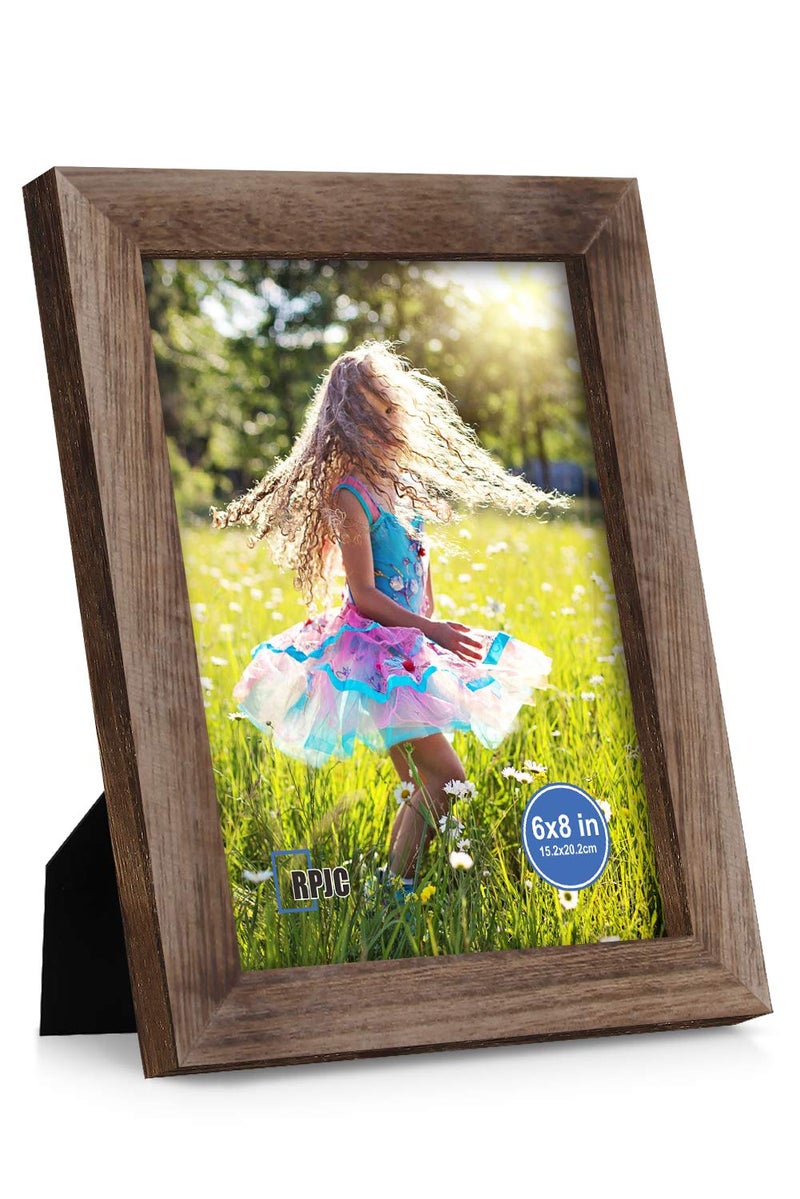 RPJC 6x8 inch Picture Frame Made of Solid Wood and High Definition Glass Display Pictures for Table Top Display and Wall Mounting Photo Frame with Stand Carbonized - Image 1